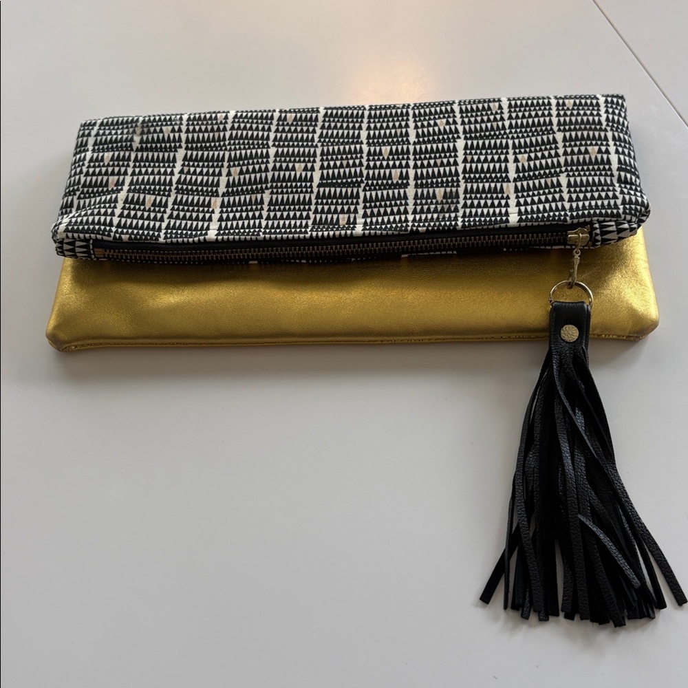 Oath & Stone Black/Gold Clutch with Tassel, 12”X 6” clutch size, inside pockets